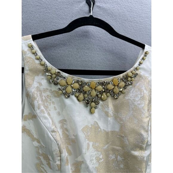 Eliza J. Gold Cream Jewel Embellished Jacquard Floral Fit & Flare Dress Size 6 - Picture 5 of 15